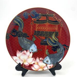 Williams Sonoma Lunar New Year Koi Fish Salad Dinner Plate 9” Red Ceramic Asian
